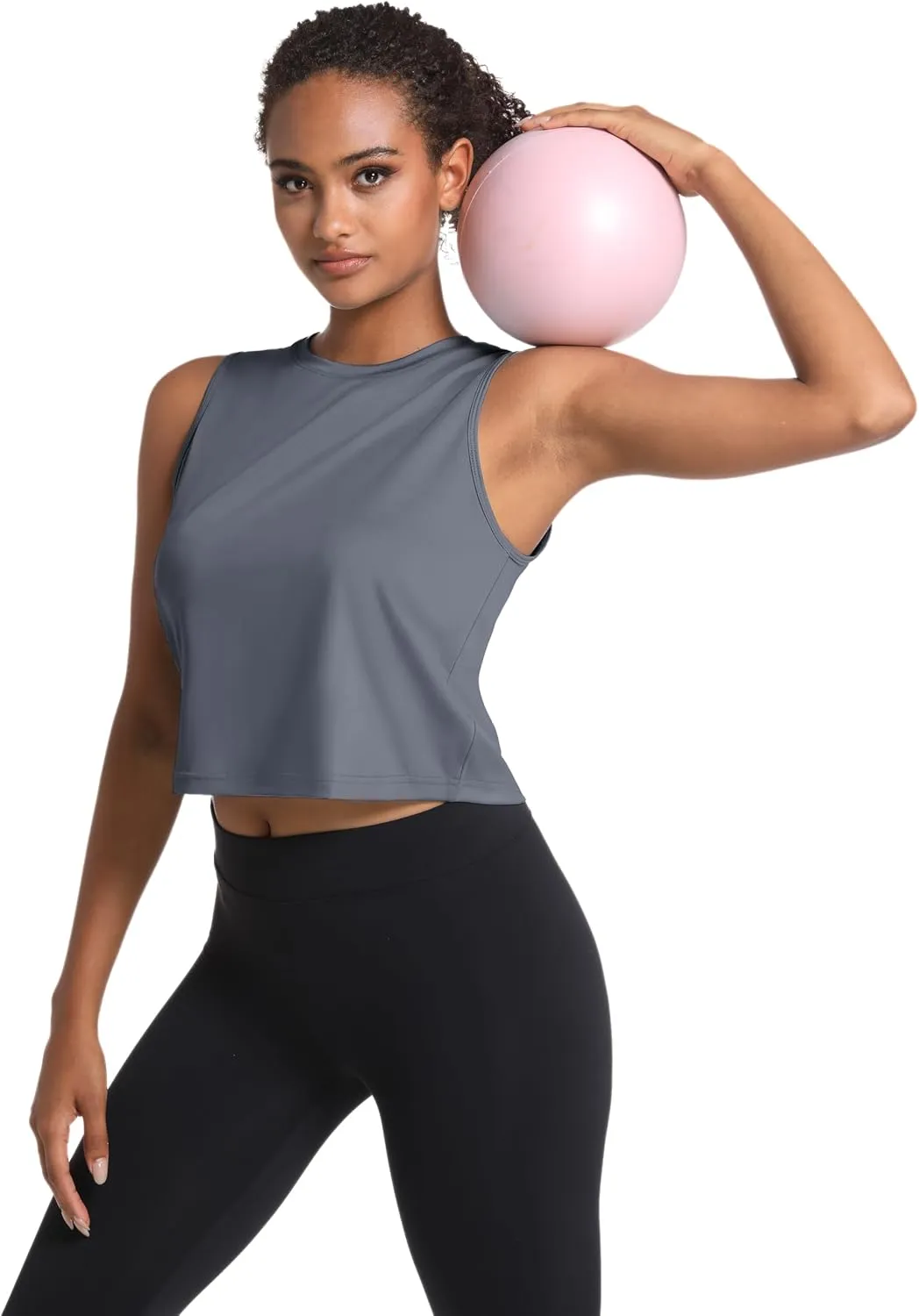 MAGCOMSEN Women's Workout Cropped Tops UPF 50  Athletic Running Tank Tops Sleeveless Gym Sports Muscle Shirts