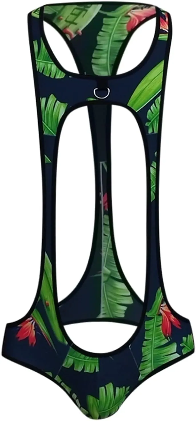 Male Sexy Jumpsuit Solid Color Thong Hollow Sexy Underwear Design Camisole Pants Bouquet Men