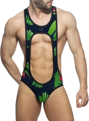 Male Sexy Jumpsuit Solid Color Thong Hollow Sexy Underwear Design Camisole Pants Bouquet Men
