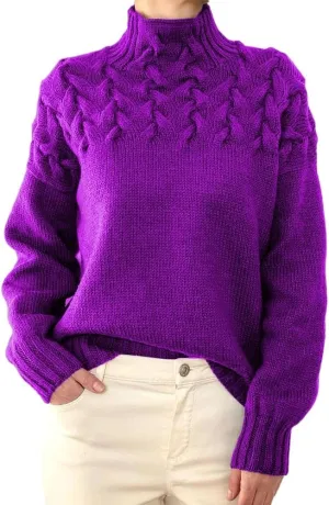 Melliflo Womens Sweater Casual Long Sleeve Turtleneck Cable Knit Sweater Warm Tops Loose Jumper Tops