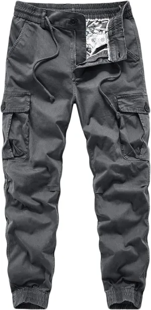 Men Cargo Pants Joggers Lightwieght Elastic Waist Pants Outdoor Hiking Pants with Multi Pockets Ripstop Cargo Pants