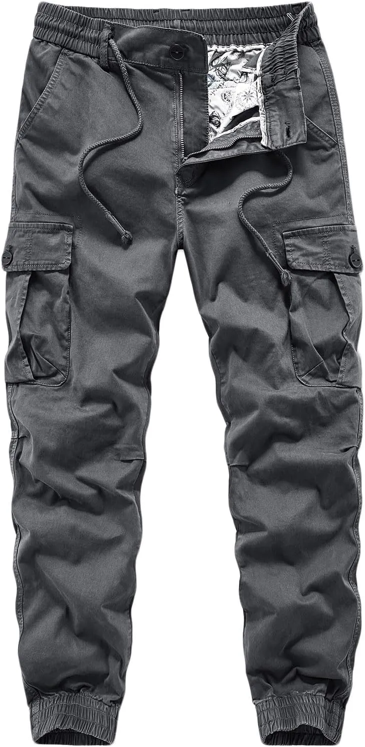 Men Cargo Pants Joggers Lightwieght Elastic Waist Pants Outdoor Hiking Pants with Multi Pockets Ripstop Cargo Pants