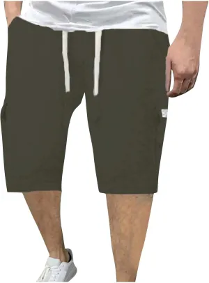 Men Elastic Waist Athletic Shorts with Drawstring Sports Gym Running Pants Quick Dry Workout Summer Activewear