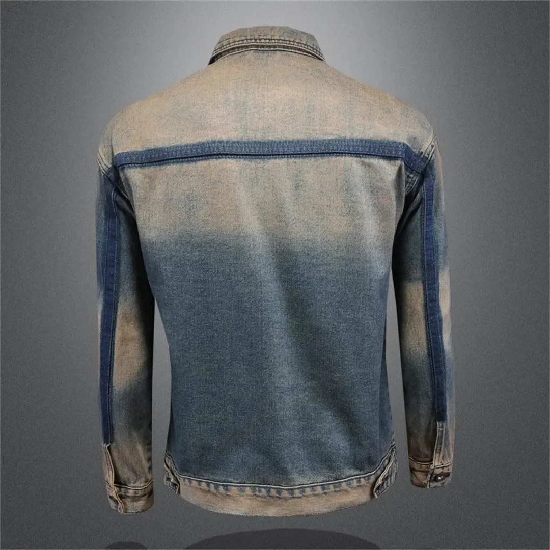 Men Washed Vintage Denim Jacket Street Wear Denim Clothing Casual Coats