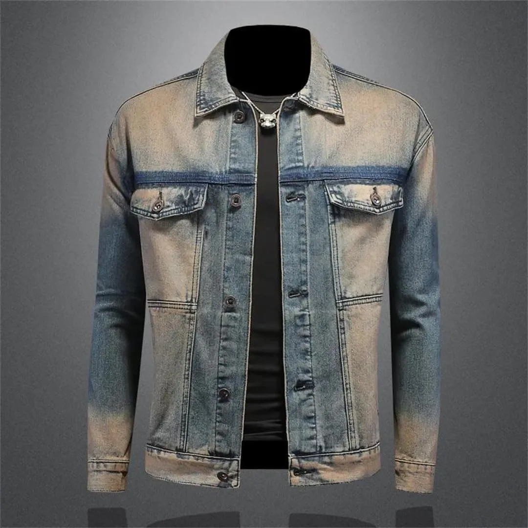 Men Washed Vintage Denim Jacket Street Wear Denim Clothing Casual Coats