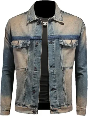 Men Washed Vintage Denim Jacket Street Wear Denim Clothing Casual Coats