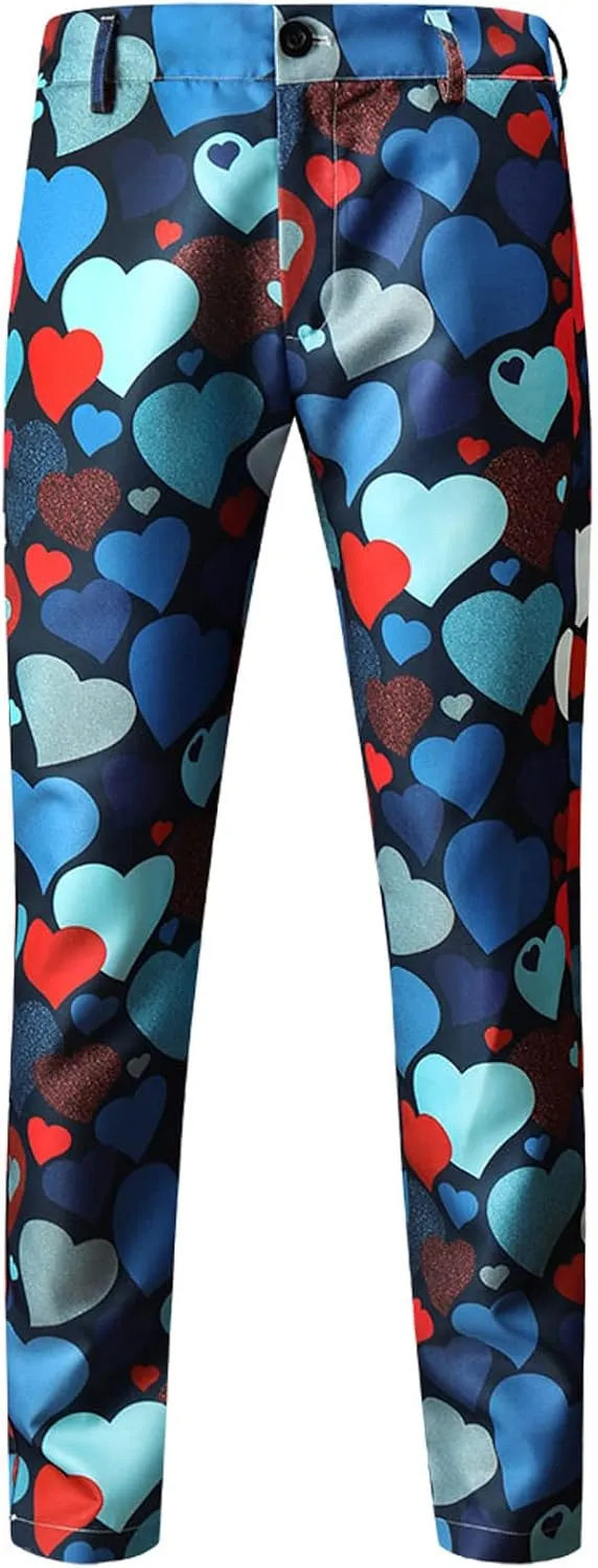 Mens 2 Piece Suit Skinny Printed Tuxedo Wedding Party Suits Slim Fit Cute Print Blazer and Pants Classic Fit Jacket