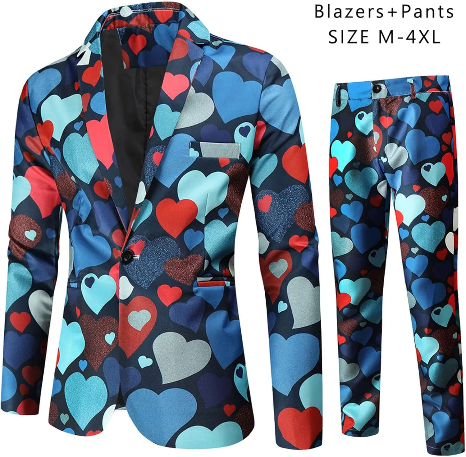 Mens 2 Piece Suit Skinny Printed Tuxedo Wedding Party Suits Slim Fit Cute Print Blazer and Pants Classic Fit Jacket