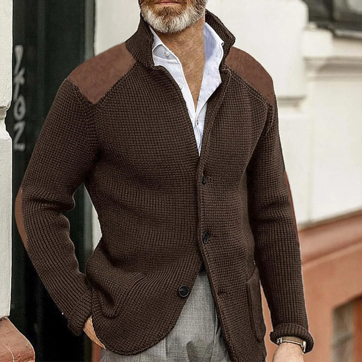 Mens 2023 Patch Cardigan Sweater Button Down Cardigan Cable Knit Knitwears Lightweight Long Sleeve V-Neck Cardigans