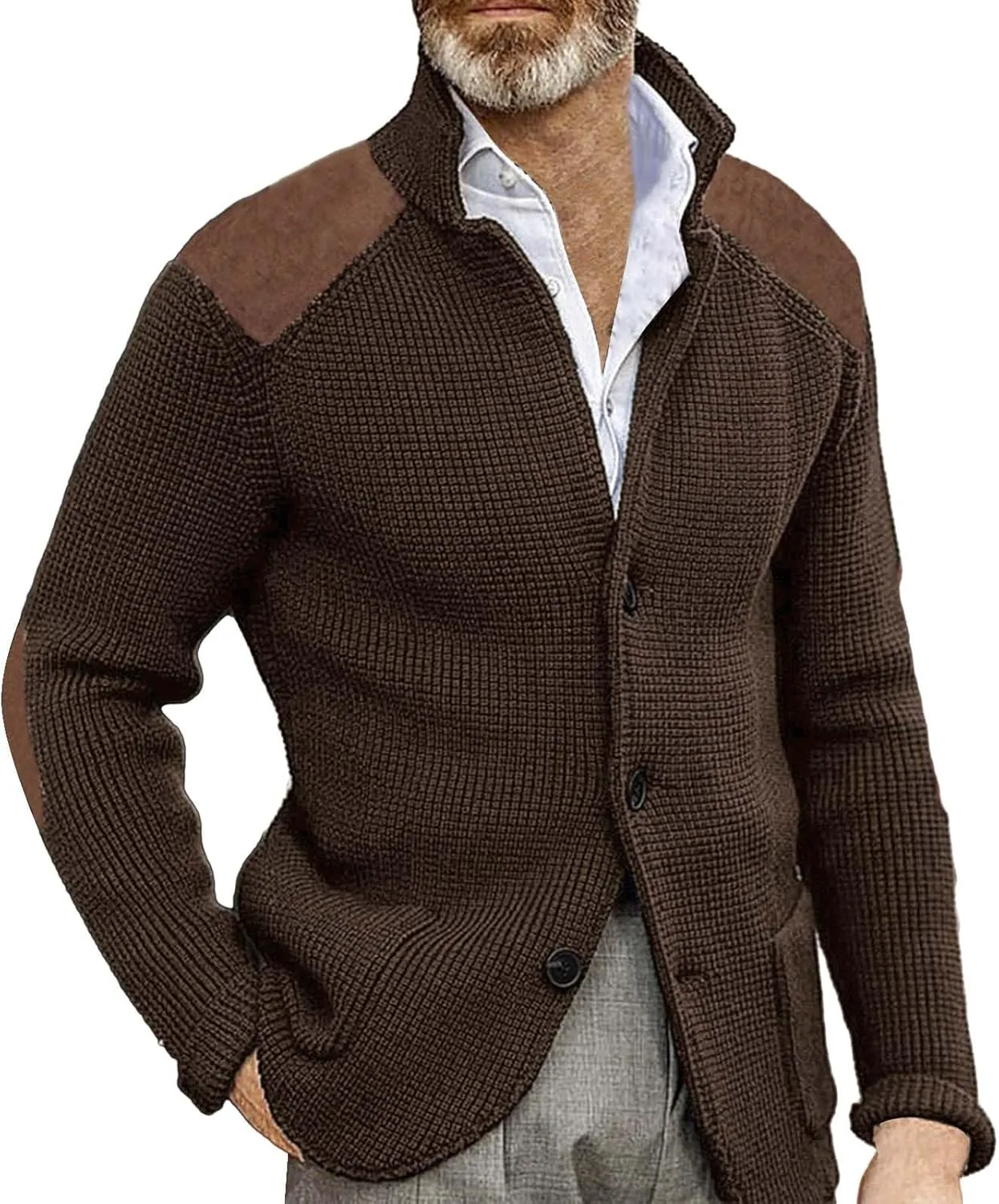 Mens 2023 Patch Cardigan Sweater Button Down Cardigan Cable Knit Knitwears Lightweight Long Sleeve V-Neck Cardigans