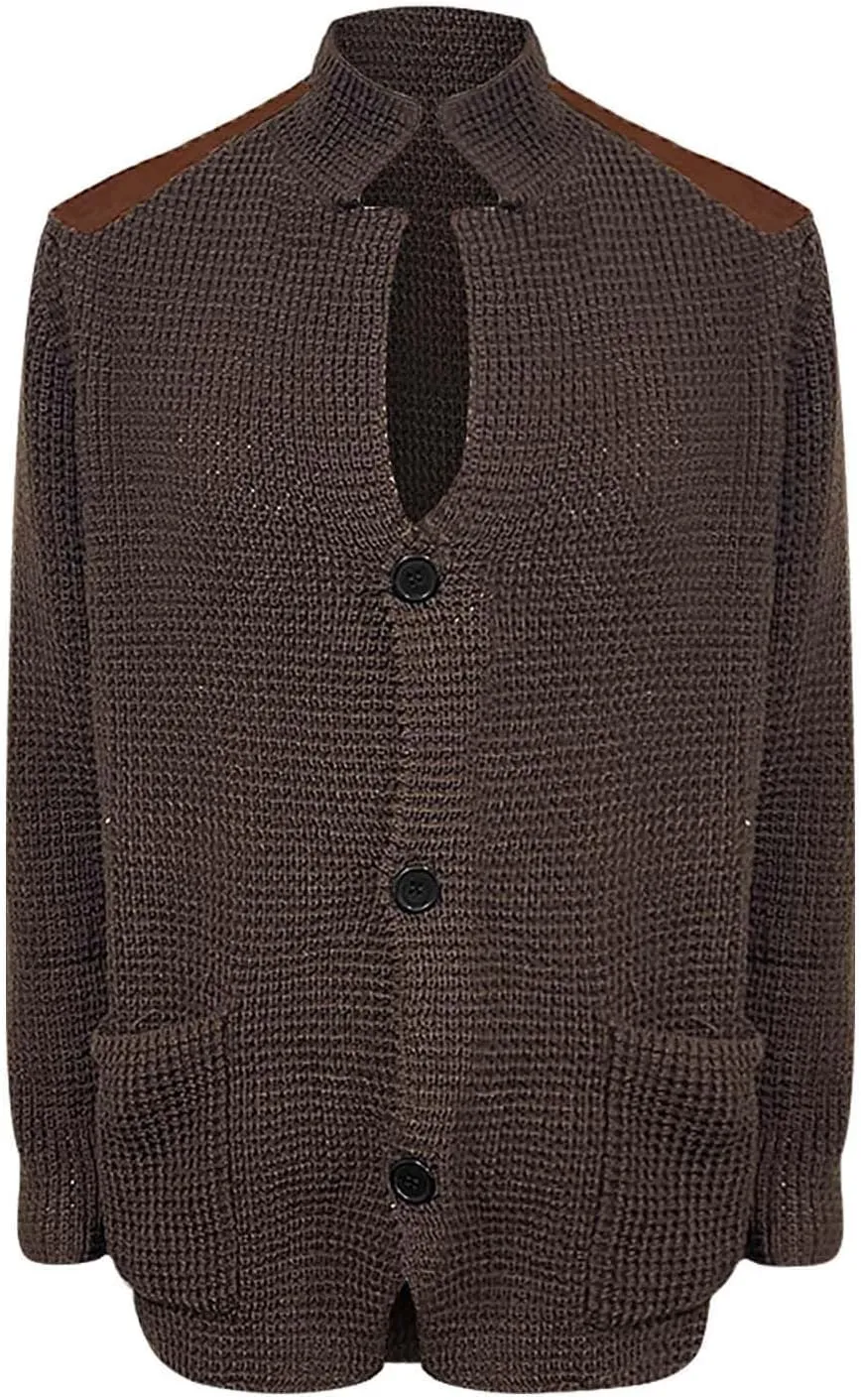 Mens 2023 Patch Cardigan Sweater Button Down Cardigan Cable Knit Knitwears Lightweight Long Sleeve V-Neck Cardigans
