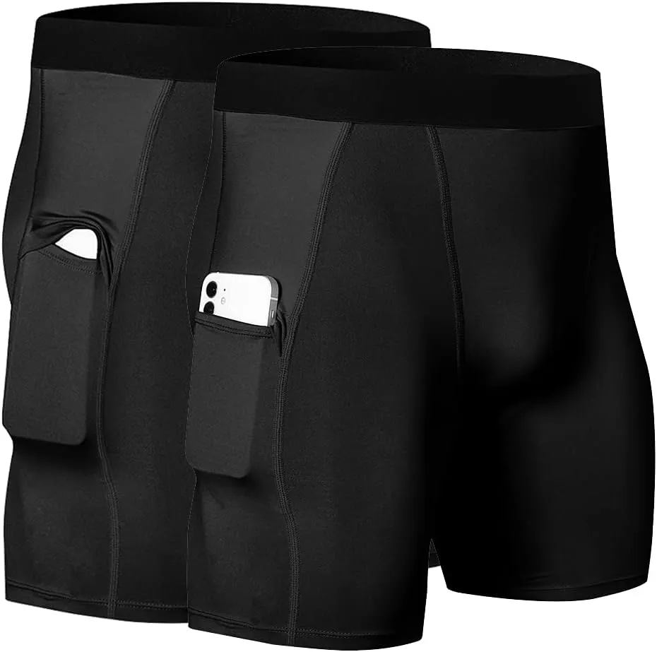 Men's Athletic Compression Shorts with Pockets Running Workout Active Underwear