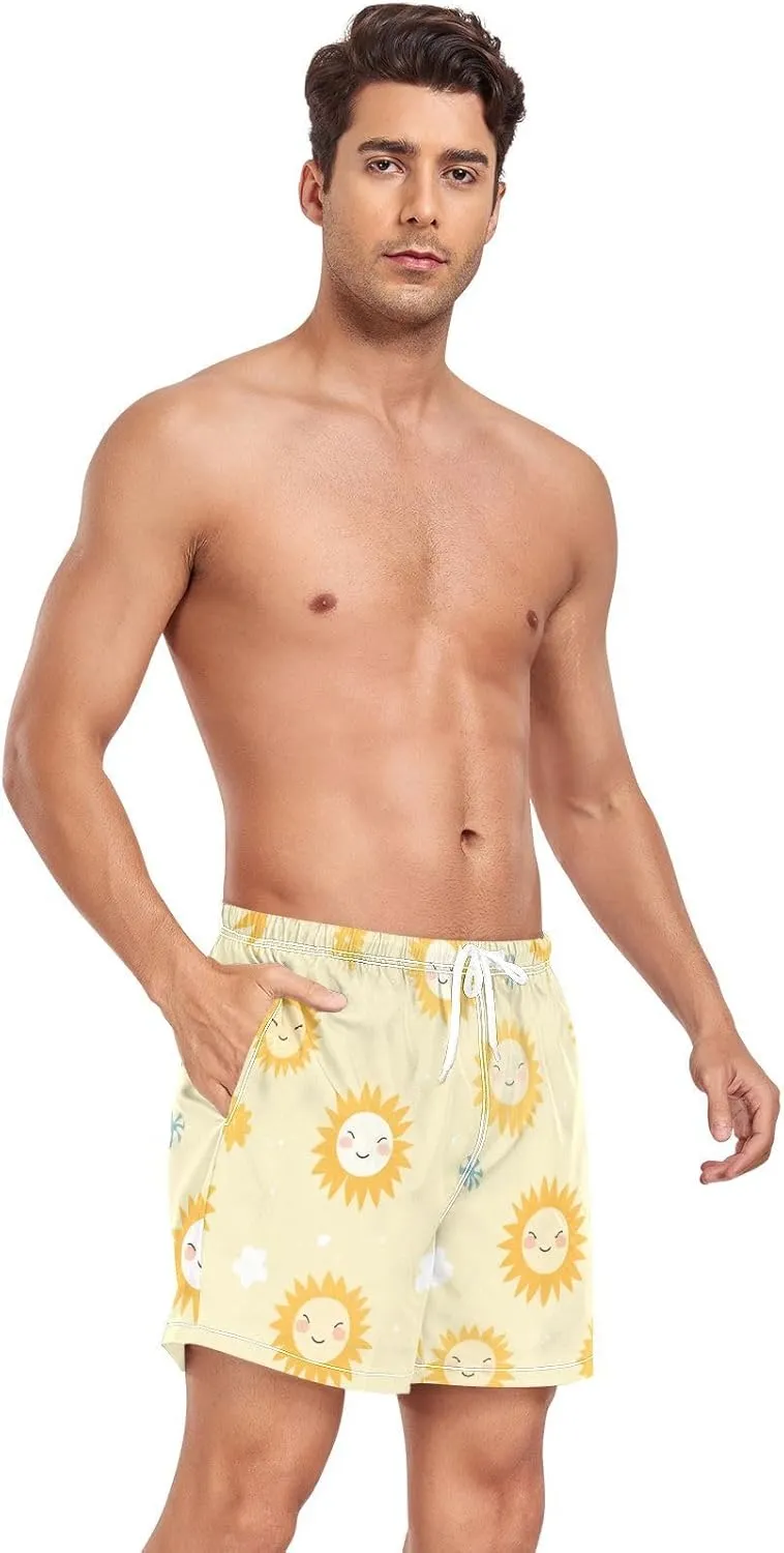 Men's Athletic Shorts Lightweight Quick Dry Shorts Running Shorts with Pockets Cartoon Sun for Gym Workout