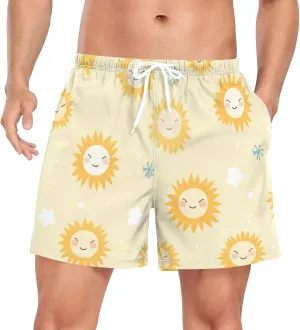 Men's Athletic Shorts Lightweight Quick Dry Shorts Running Shorts with Pockets Cartoon Sun for Gym Workout