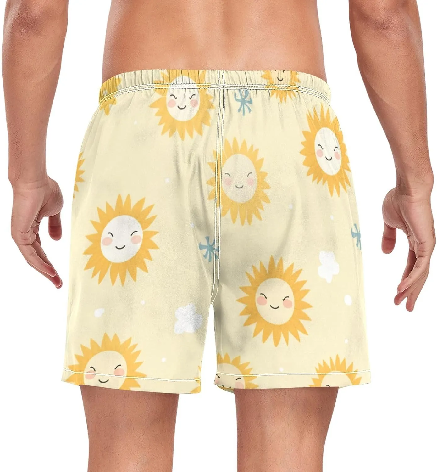 Men's Athletic Shorts Lightweight Quick Dry Shorts Running Shorts with Pockets Cartoon Sun for Gym Workout