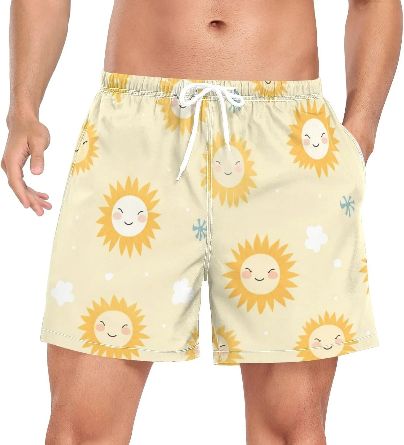 Men's Athletic Shorts Lightweight Quick Dry Shorts Running Shorts with Pockets Cartoon Sun for Gym Workout