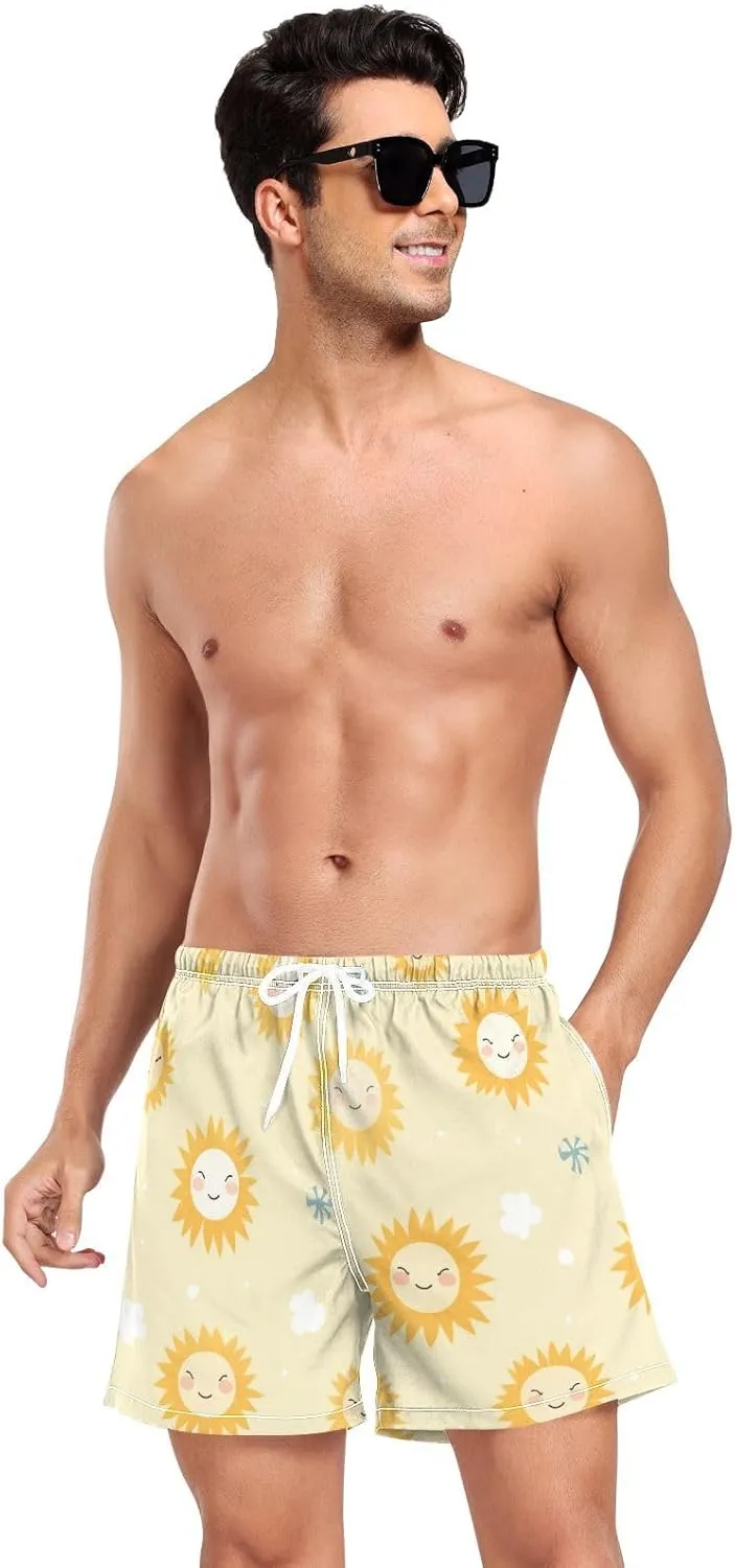 Men's Athletic Shorts Lightweight Quick Dry Shorts Running Shorts with Pockets Cartoon Sun for Gym Workout