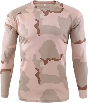 Men's Camo T Shirts Casual Long Sleeve Crew Neck Compression Shirt Outdoor Hunting T-Shirt Gym Athletic Running Tops