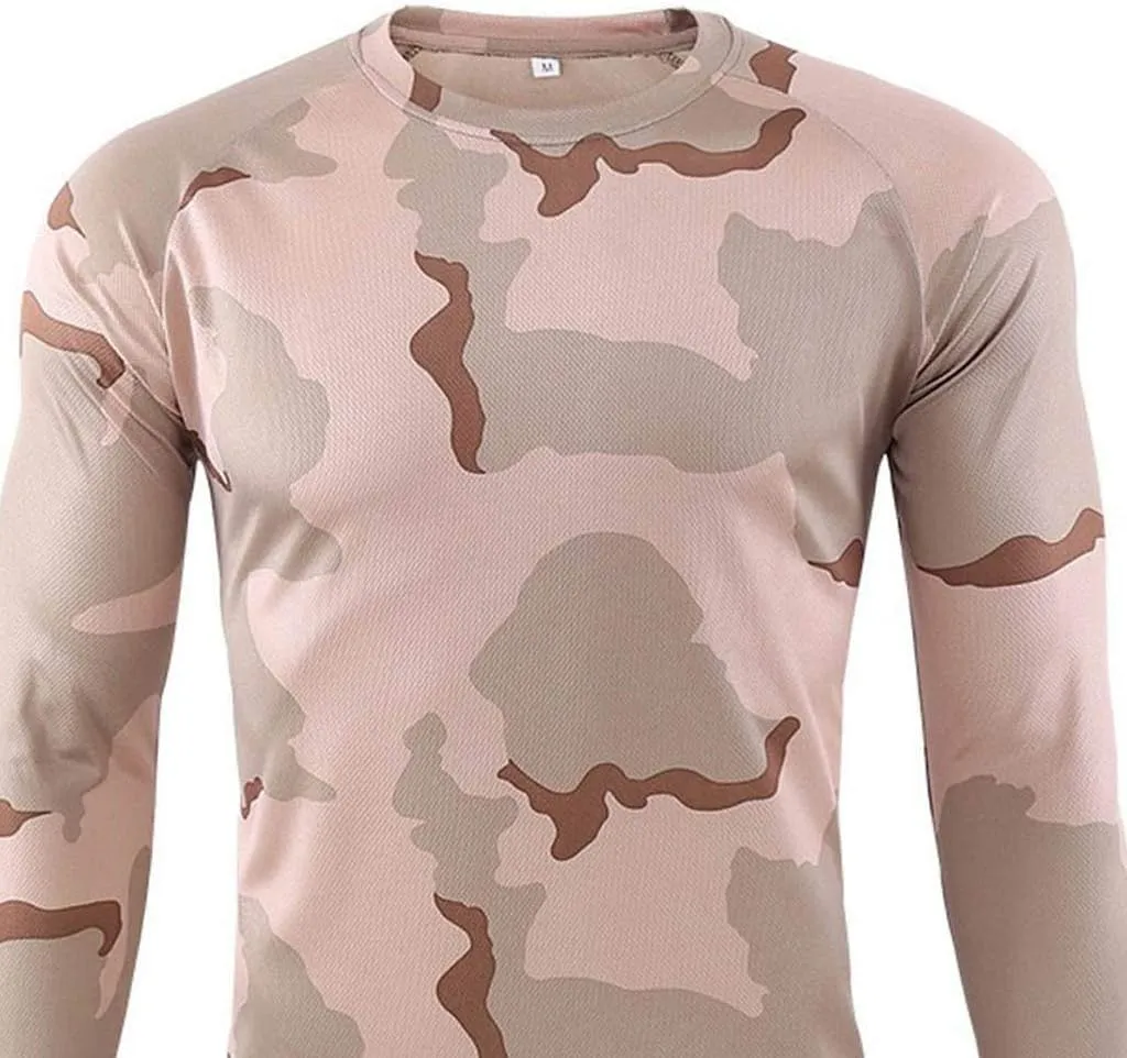 Men's Camo T Shirts Casual Long Sleeve Crew Neck Compression Shirt Outdoor Hunting T-Shirt Gym Athletic Running Tops