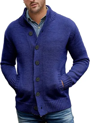 Mens Cardigan Sweater V Neck Casual Soft Long Sleeve Button Down Knitted Winter Sweater Slim Fit Button Cable Knit Sweaters