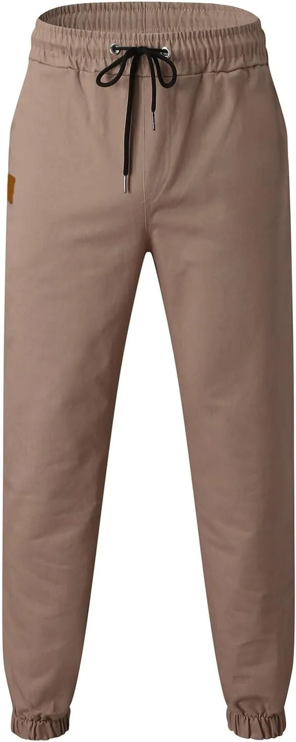 Men's Cargo Pants Elastic Waist Casual Sweatpants Pants Drawstring Chino Pants Twill Track Cargo Pants for Men
