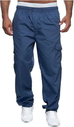Men's Cargo Pants Relaxed Fit Elastic Waist Pants Straight Leg Chinos Pants High Waisted Track Pants with Pockets