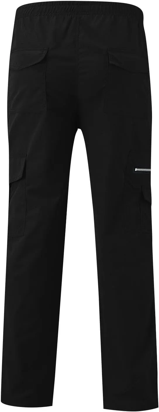 Men's Cargo Pants Relaxed Fit Elastic Waist Pants Straight Leg Chinos Pants High Waisted Track Pants with Pockets