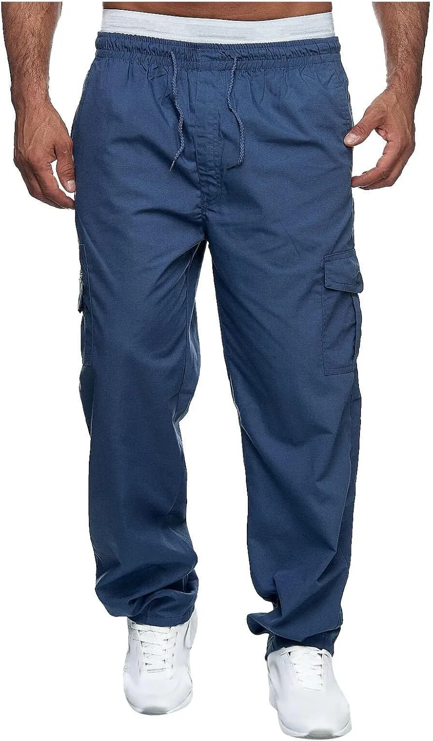 Men's Cargo Pants Relaxed Fit Elastic Waist Pants Straight Leg Chinos Pants High Waisted Track Pants with Pockets