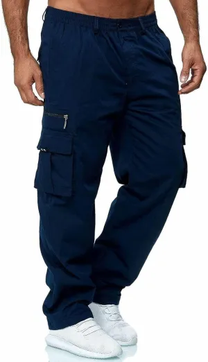 Mens Cargo Pants Relaxed Fit Elastic Waist Pants Straight Leg Chinos Pants High Waisted Track Pants with Pockets