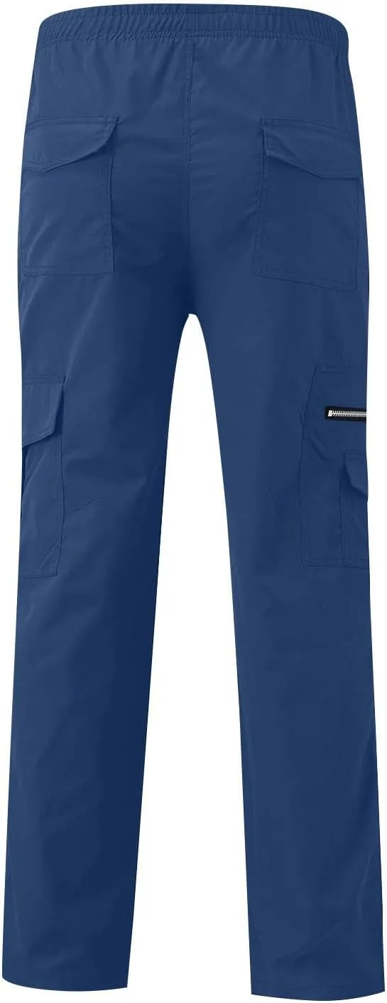 Men's Cargo Pants Relaxed Fit Elastic Waist Pants Straight Leg Chinos Pants High Waisted Track Pants with Pockets