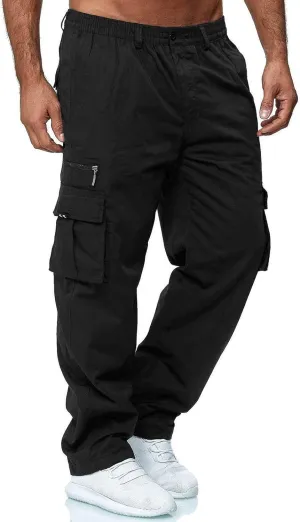 Men's Cargo Pants Relaxed Fit Elastic Waist Pants Straight Leg Chinos Pants High Waisted Track Pants with Pockets