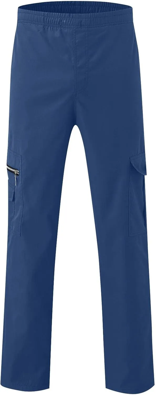 Men's Cargo Pants Relaxed Fit Elastic Waist Pants Straight Leg Chinos Pants High Waisted Track Pants with Pockets