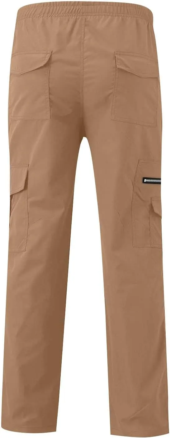 Mens Cargo Pants Relaxed Fit Elastic Waist Pants Straight Leg Chinos Pants High Waisted Track Pants with Pockets