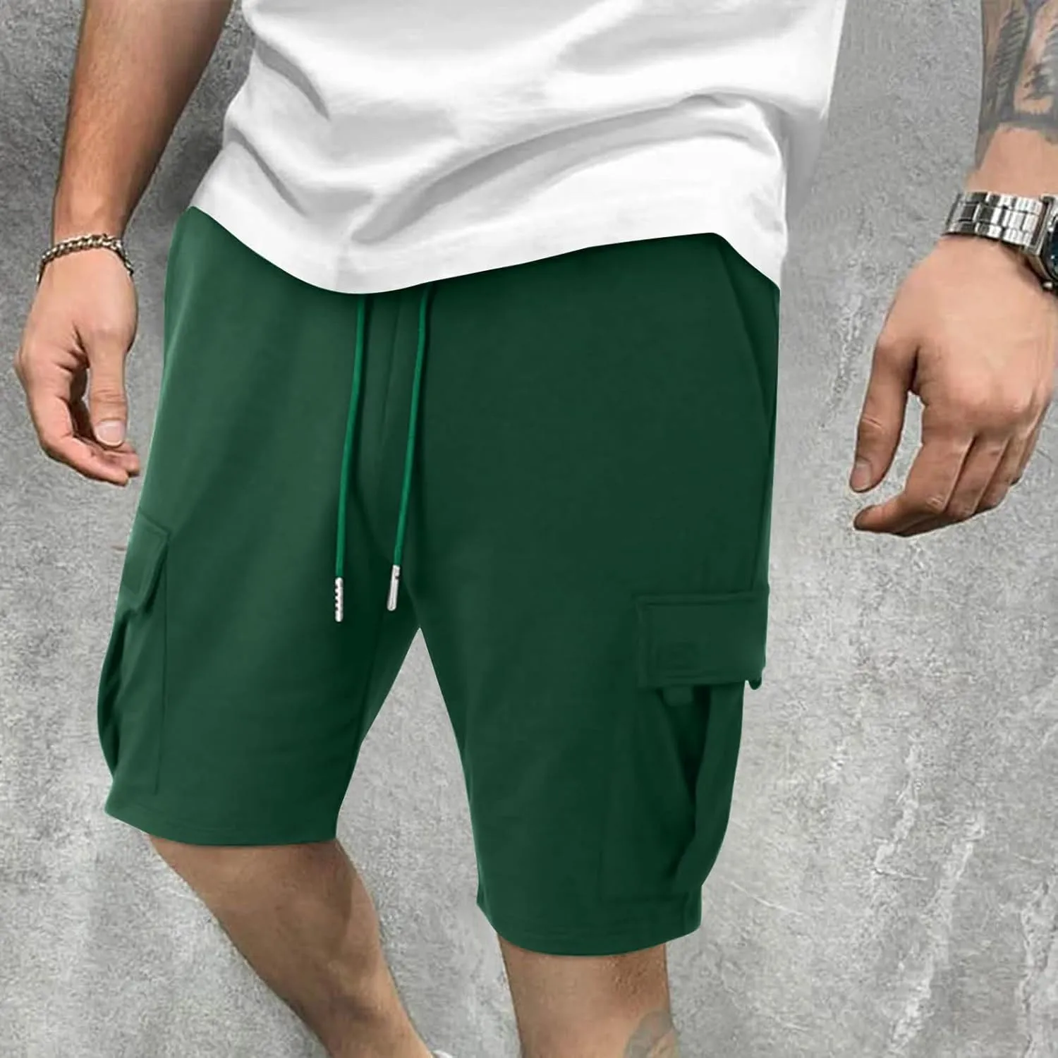 Men's Cargo Shorts Athletic Workout Gym Shorts Quick Dry Lightweight Drawstring Running Activewear with Pockets
