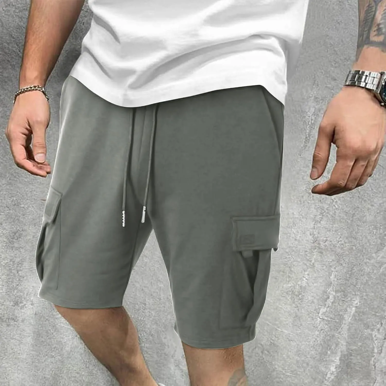 Men's Cargo Shorts Athletic Workout Gym Shorts Quick Dry Lightweight Drawstring Running Activewear with Pockets