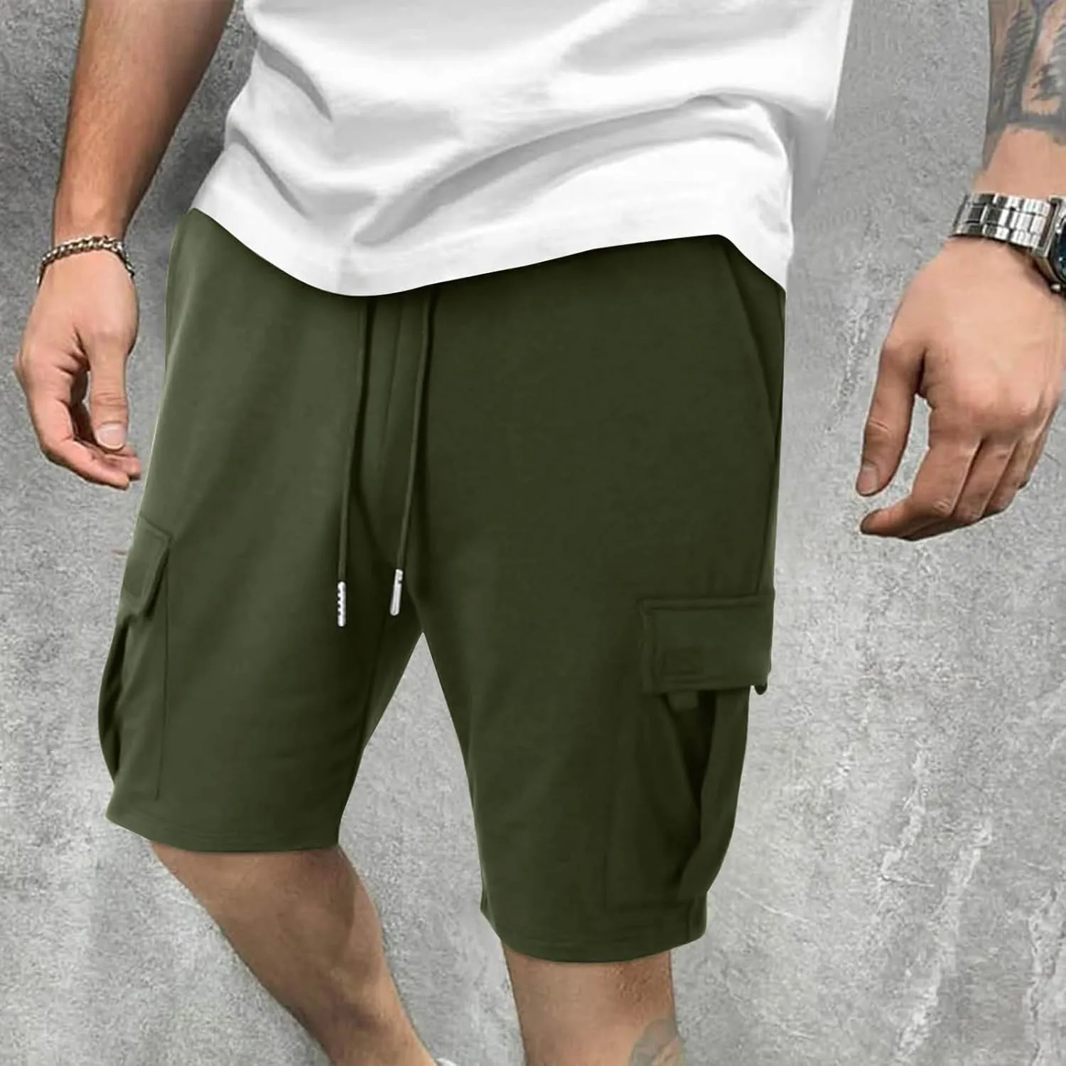 Men's Cargo Shorts Athletic Workout Gym Shorts Quick Dry Lightweight Drawstring Running Activewear with Pockets