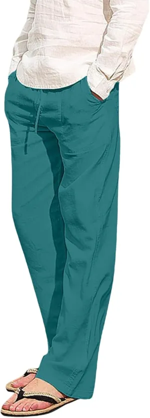 Mens Casual Lightweight Pants Sweatpants Elastic Waist Drawstring Sports Joggers Pant Hiking Outdoor Trousers Skinny Chinos Mens Activewear Leggings