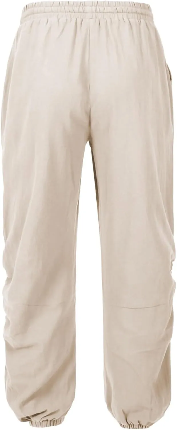 Men's Casual Pants Linen Pants Drawstring Beach Trousers Relaxed-Fit Yoga Pants Summer Elastic Waist Pants