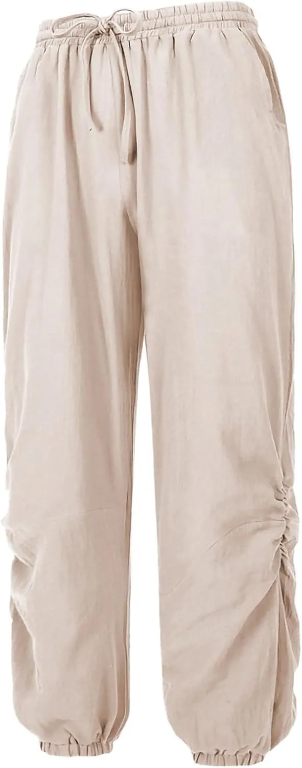 Men's Casual Pants Linen Pants Drawstring Beach Trousers Relaxed-Fit Yoga Pants Summer Elastic Waist Pants