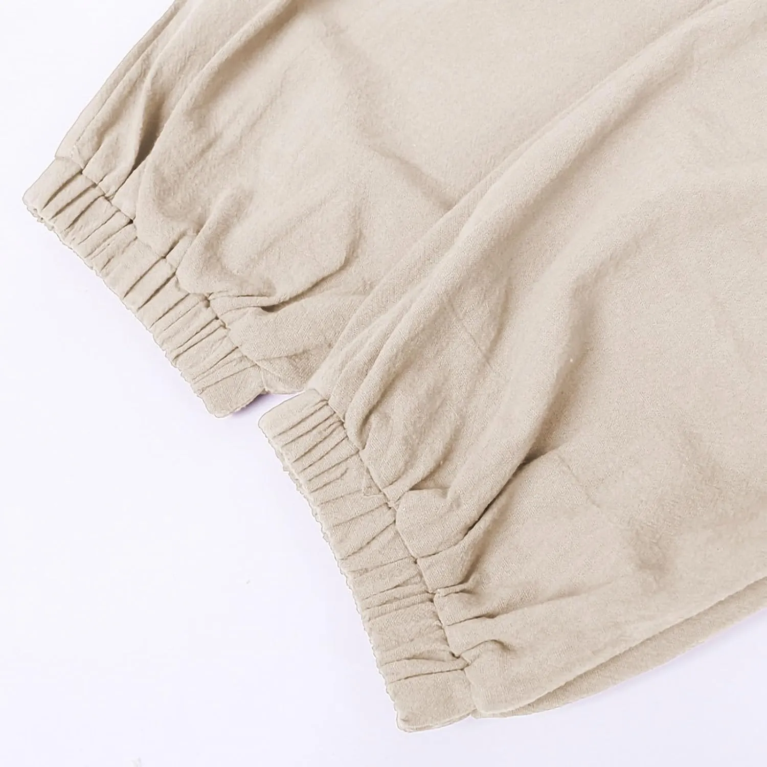 Men's Casual Pants Linen Pants Drawstring Beach Trousers Relaxed-Fit Yoga Pants Summer Elastic Waist Pants