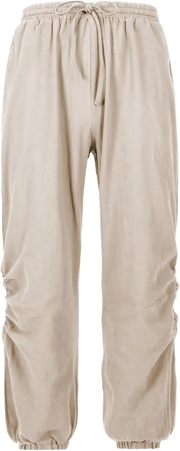 Men's Casual Pants Linen Pants Drawstring Beach Trousers Relaxed-Fit Yoga Pants Summer Elastic Waist Pants