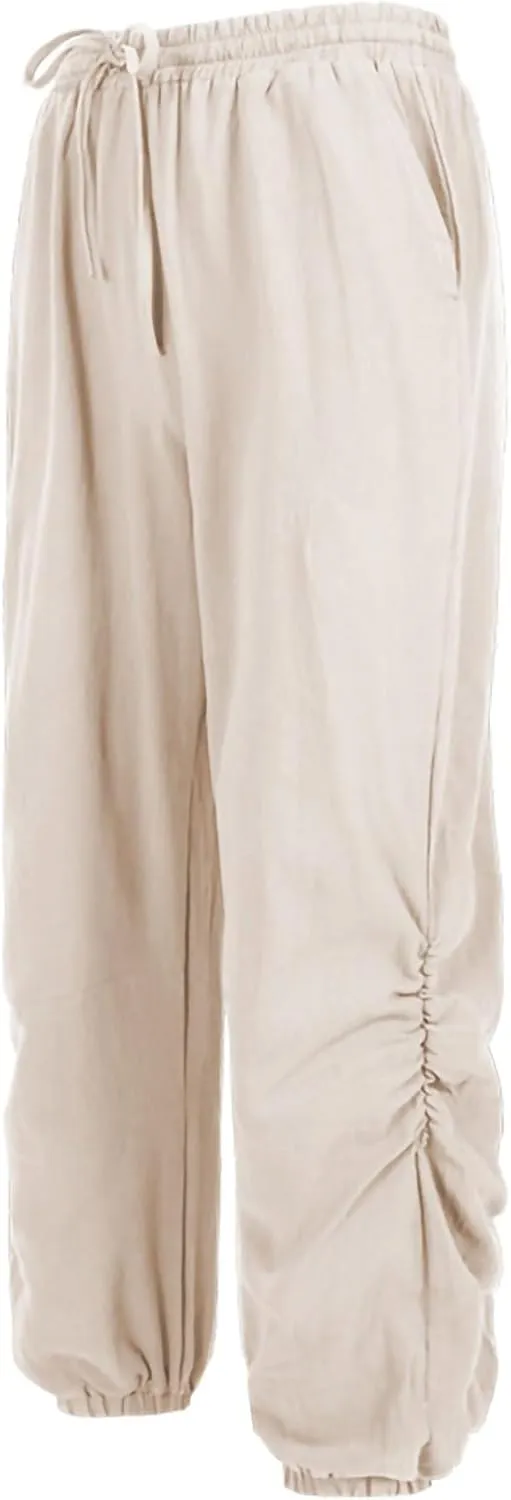 Men's Casual Pants Linen Pants Drawstring Beach Trousers Relaxed-Fit Yoga Pants Summer Elastic Waist Pants