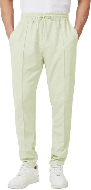 Men's Casual Pants Waffle Knit Pants Lightweight Open Bottom Pants Slim Fit Drawstring Jogger Yoga Pants with Pockets