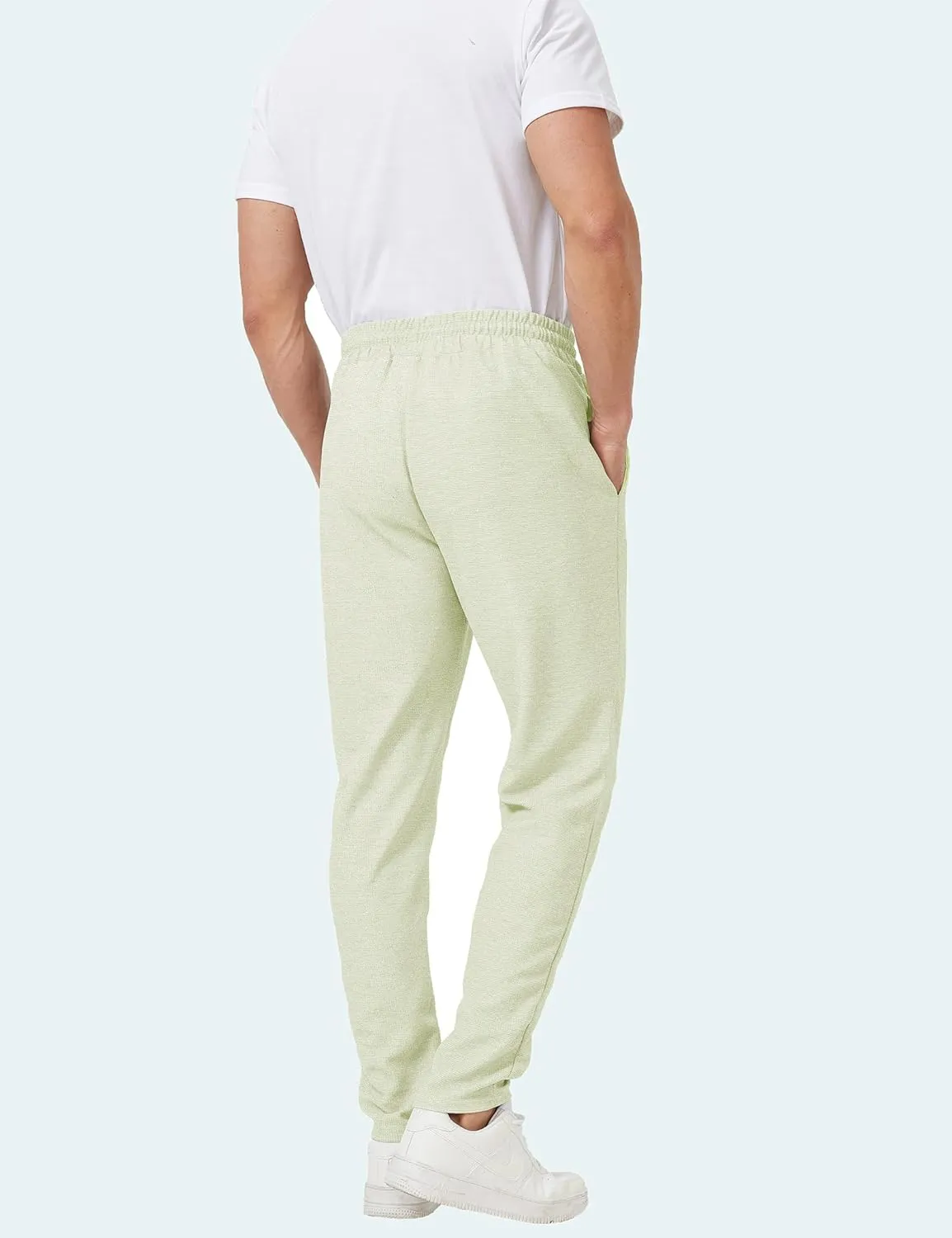 Men's Casual Pants Waffle Knit Pants Lightweight Open Bottom Pants Slim Fit Drawstring Jogger Yoga Pants with Pockets
