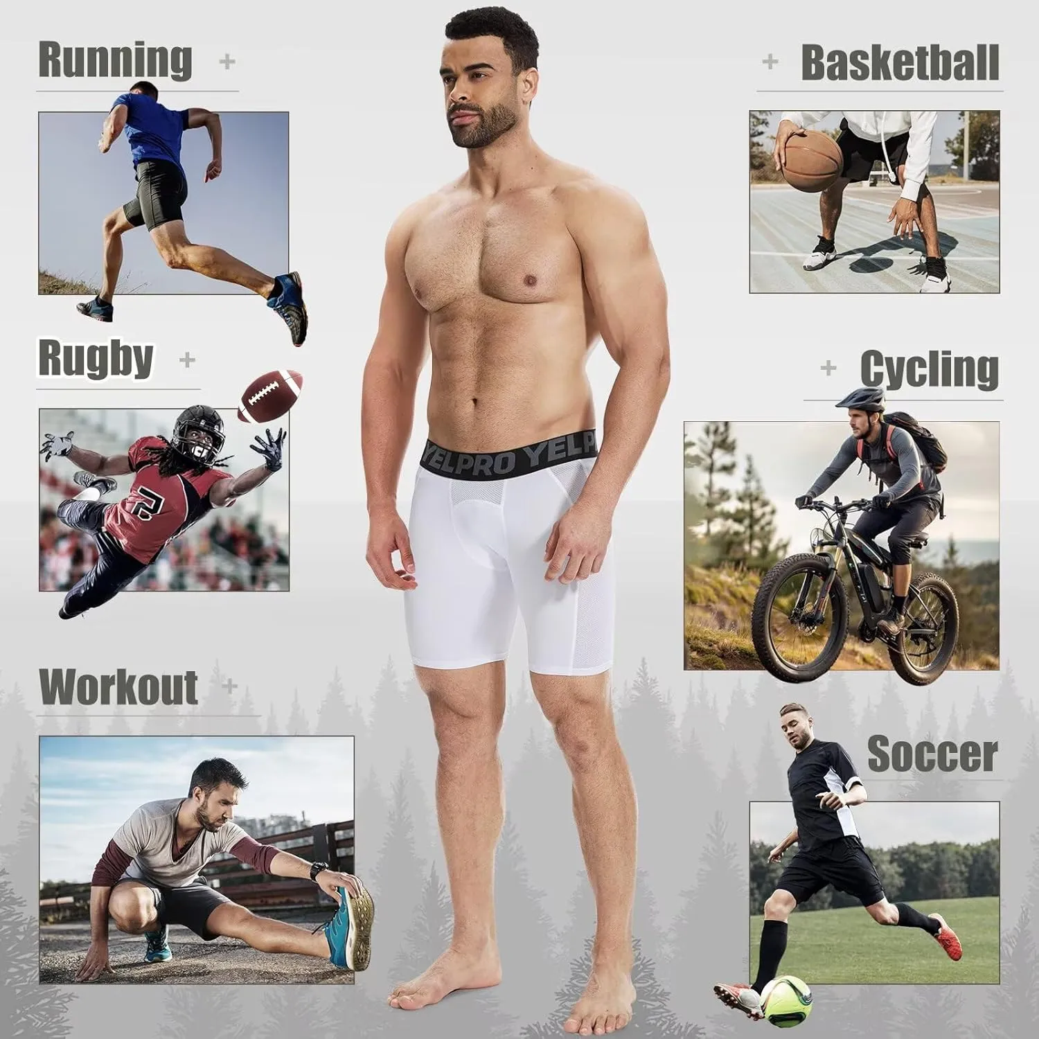 Mens Compression Shorts Quick Dry Basketball Spandex Shorts Light Athletic Underwear Shorts for Running Soccer