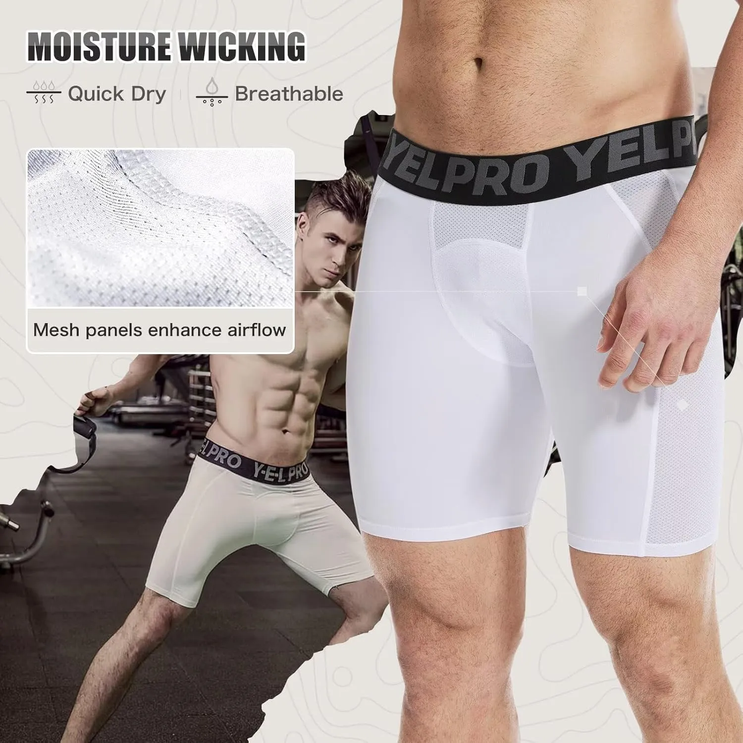 Mens Compression Shorts Quick Dry Basketball Spandex Shorts Light Athletic Underwear Shorts for Running Soccer