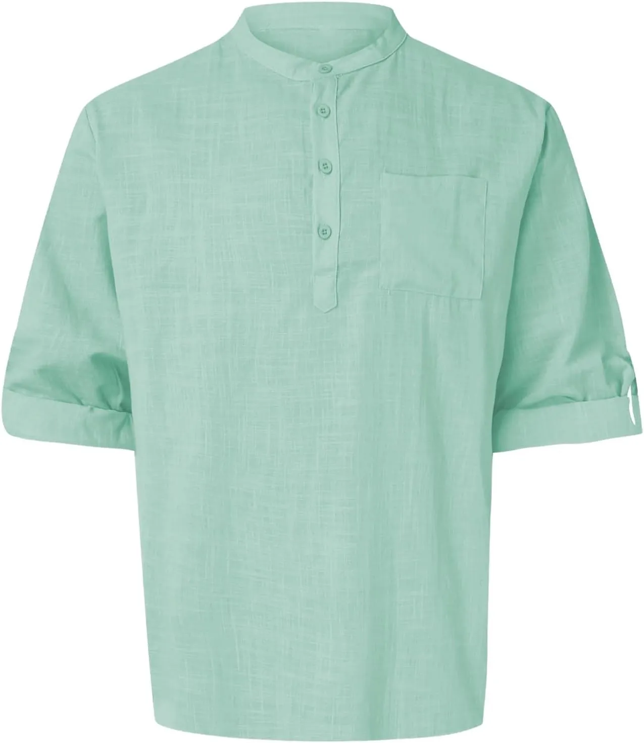 Mens Cotton Linen Henley Shirts Casual 3/4 Sleeve V Neck Summer Tops Lightweight Quick Dry Hipster Beach Hippie Shirt