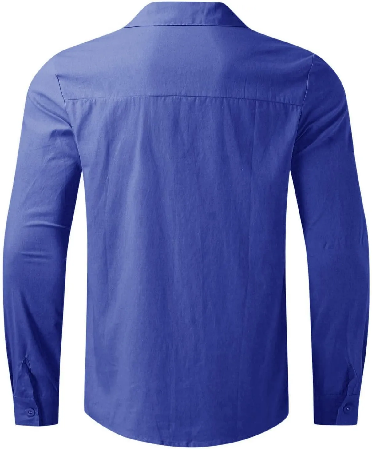Men's Cotton Linen Henley T-Shirts Long Sleeve Hippie Casual Beach Button Down Polo T Shirts Summer Band Collar Tops