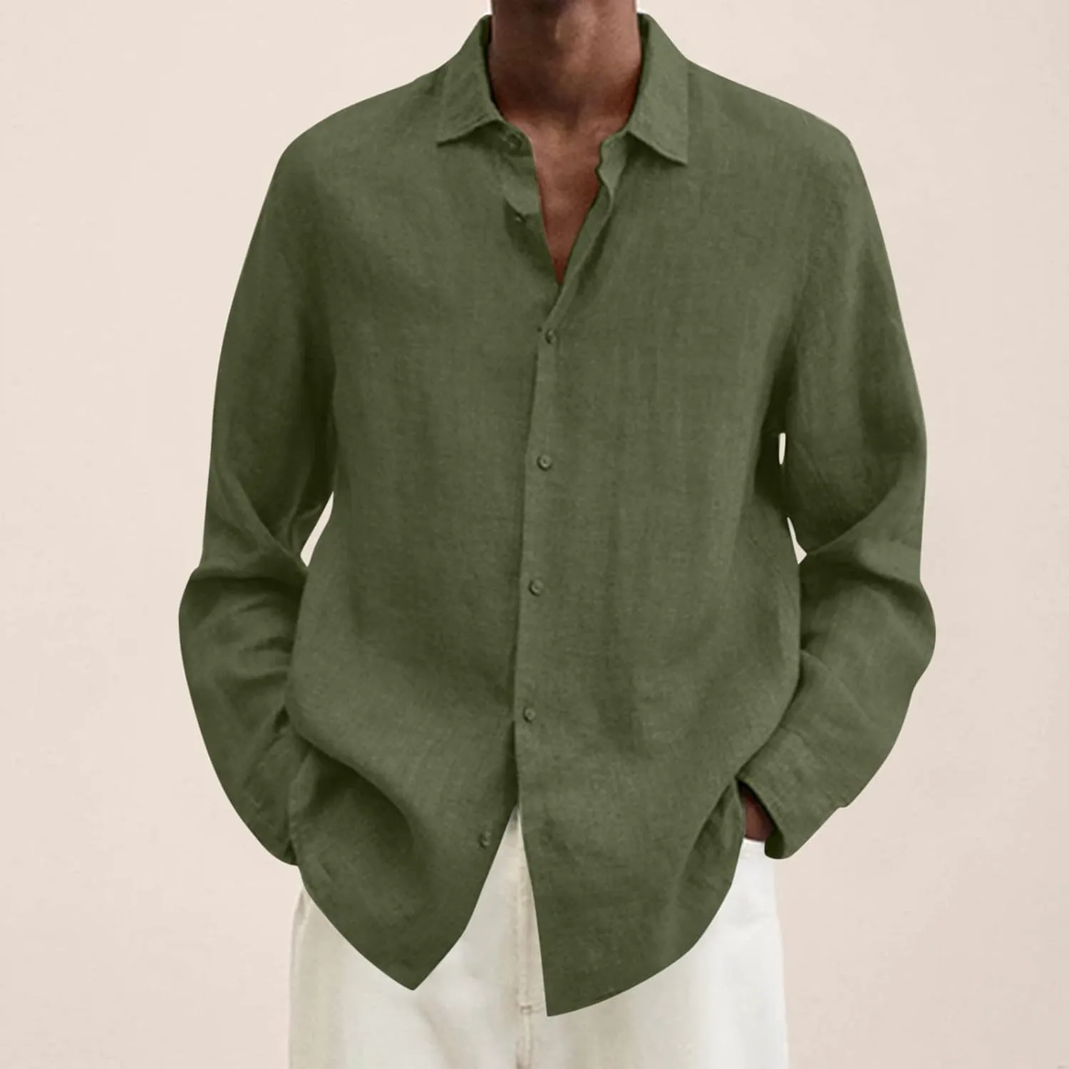 Men's Cotton Linen Henley T-Shirts Long Sleeve Hippie Casual Beach Button Down Polo T Shirts Summer Band Collar Tops