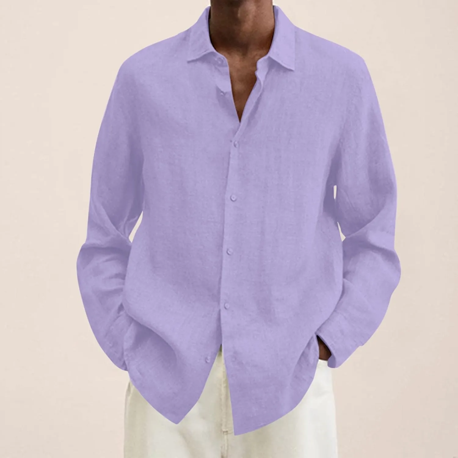 Men's Cotton Linen Henley T-Shirts Long Sleeve Hippie Casual Beach Button Down Polo T Shirts Summer Band Collar Tops